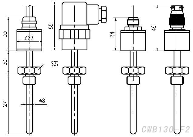 CWB130-F2高温型温度变送器外形尺寸