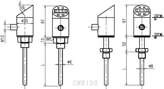 CWB150数显温度变送器外形尺寸图