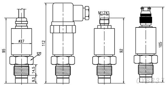 CYB337坚固平膜压力传感器外形尺寸图