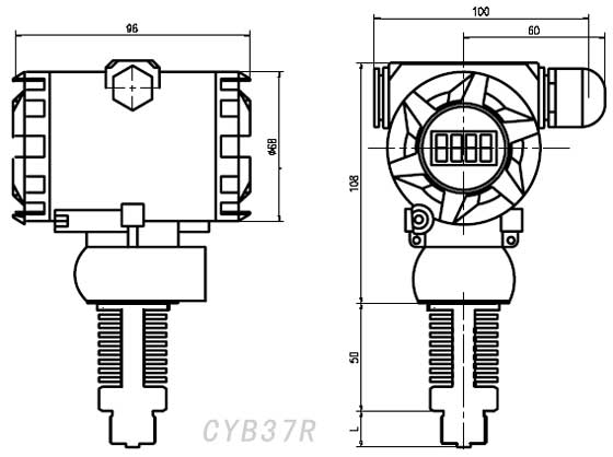 CYB37R高温防爆压力变送器外形尺寸图