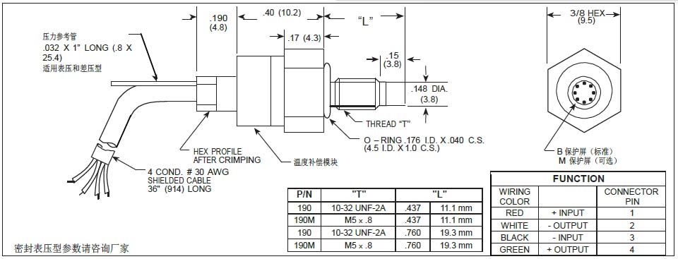 XTEL-190 系列传感器外形图